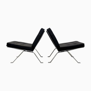 Set of Leather and Stainless Steel Lounge Chairs by Hans Eichenberger for Girsberger