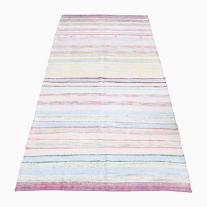 Turkish Handmade Soft Pastel Colored Wool Kilim Rug with Striped Pattern