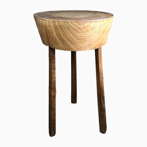 Oak Tripod Pedestal Side Table in the Style of Marolles
