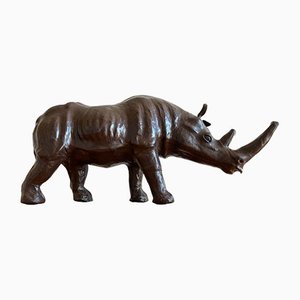 Brown Leather Rhinoceros Figurine, 1960s