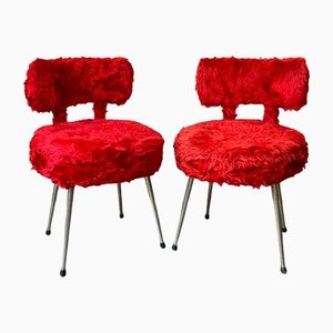 Roter Stuhl aus Kunstfell, Frankreich, 1960er