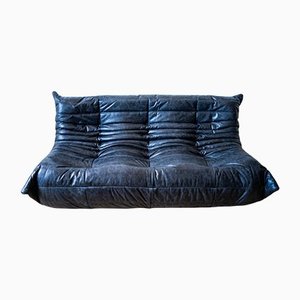 Schwarzes 3-Sitzer Togo Ledersofa von Michel Ducaroy für Ligne Roset