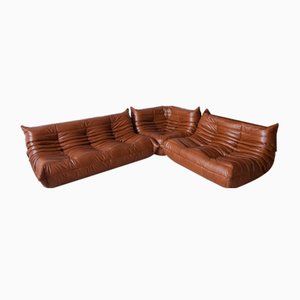 Vintage Leather Modular Sofa Set by Michel Ducaroy for Ligne Roset, 1970s, Set of 3