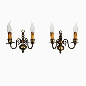 French Brass Wall Lamps, Set of 2