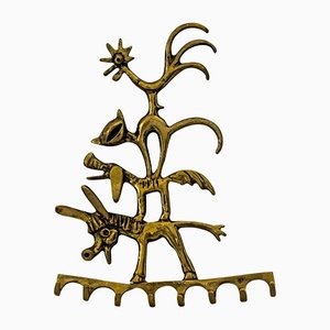 Austrian Brass Donkey, Dog, Cat and Cock, Key Hanger by Walter Bosse for Hertha Baller