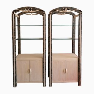 Etagere vintage in canna e pietra, Stati Uniti, set di 2