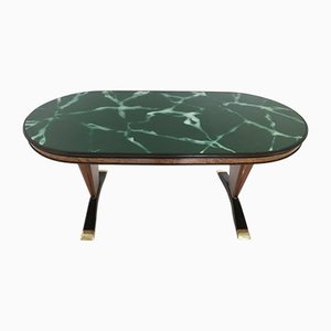 Ovaler italienischer Vintage Esstisch aus Holz mit grüner Marmoroptik
