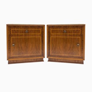 Tables de Chevet Art Déco en Bois et Laiton, Autriche, Set de 2