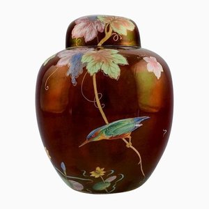 Large English Lidded Vase in Hand-Painted Porcelain by Carlton Ware
