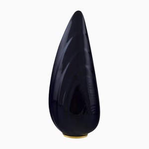 Navy Blue Glaze with Gold Decoration Ceramic Vase from Upsala-Ekeby / Karlskrona