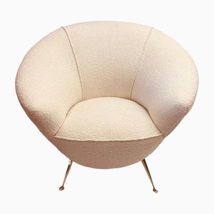 Italian Curved Armchair with Brass Conical Legs, 1950s
