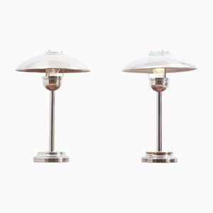 Lámparas de mesa de acero pulido y cromo, años 70. Juego de 2