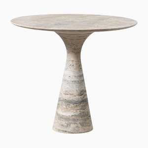 Niedriger runder Travertino Tisch aus Silberraffiniertem Marmor