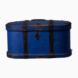 Caja de viaje sueca antigua azul brillante de principios del siglo XIX