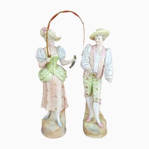 German Bisque Man & Woman Fishing Figurines from Vion & Baury