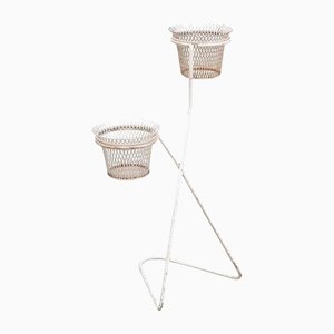 Mid-Century Modern French White Metal Plant Stand by Mathieu Matégot, 1950s