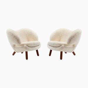 Skandilock Pelican Chairs aus Schaf & Holz von Finn Juhl, 2er Set