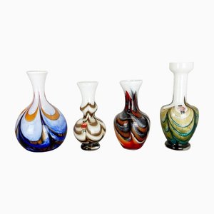 Jarrones Florence italianos vintage de vidrio opalino multicolor, años 70. Juego de 4