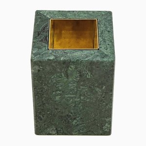 Mid-Century Italian Solid Green Marble & Brass Squared Pen Holder, 1990s