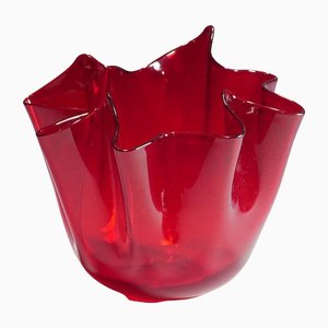 Italian Red Murano Handkerchief Vase from Venini, 1950s