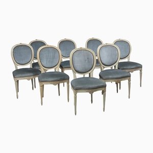 Swedish Gustavian Round Back Upholstered Dining Chairs, 1900s, Set of 8