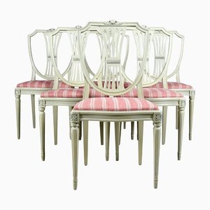 Swedish Gustavian Grey Shield Back Dining Chairs, Set of 6