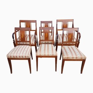 Art Deco Swedish Early 20th Century Marquetry Dark Honey Dining Chairs, Set of 6