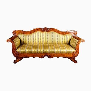 19th Century Swedish Biedermeier Quilted & Carved Golden Birch Sofa