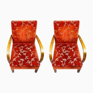 Art Deco Swedish Early Mid-20th Century Honey Color Red Armchairs, Set of 2