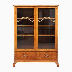 Art Deco Swedish Early 20th Century Glass Front Cabinet Marquetry Vitrine