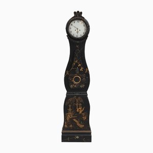 Antique Swedish Fryksdal Black Gold Chinoiserie Mora Clock, 1800s