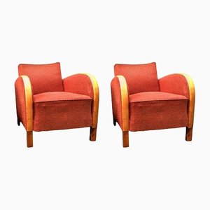 Art Deco Swedish Red Golden Birch Bentwood Armchairs, Set of 2