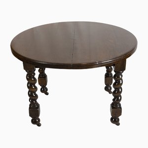 English Round Oak Extendable Table, 1880s