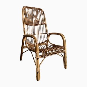 Mid-Century Modern Italian Bamboo and Rattan Armchair in the Style of Franco Albini, 1970s