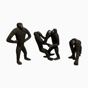 Bronze Affen, Frankreich, 1970er, Massives Messing, 3er Set