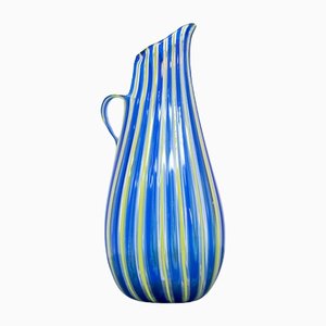 Vaso vintage in vetro di Murano giallo e blu di Paolo Venini, anni '50