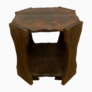 Brutalist Oak Carved Side Table, 1960s