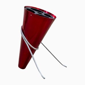 Red Aluminum Umbrella Stand by Ettore Sottsass or Renovation, 1970s