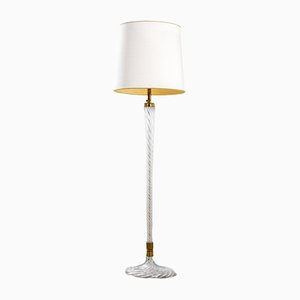 Murano Glass Structure Brass Details and Fabric Lampshade Model 529 Ground Lamp by Carlo Scarpa for Venini, 1940s