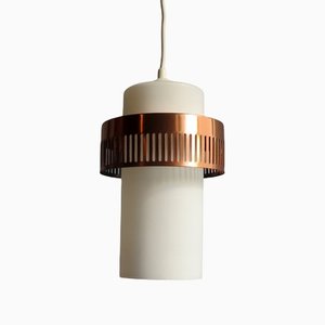 Vintage Opaline & Coppered Metal Ring Ceiling Lamp, 1950s