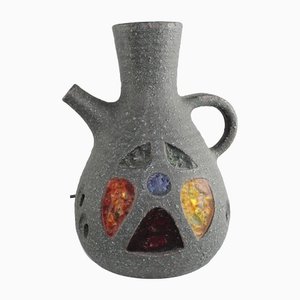 Stained Glass Accolay Jug Shape Ceramic Lamp, 1950s
