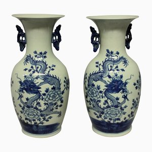 Chinese Blue & White Vases, 1950s, Set of 2