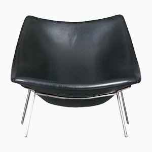 Vintage Black Leather Oyster Chair by Pierre Paulin for Artifort