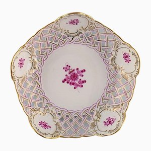Openwork Porcelain Bowl with Hand-Painted Flowers and Gold Decoration from Herend