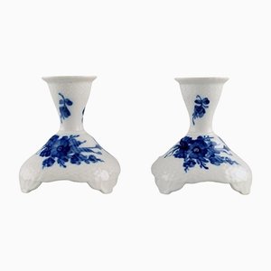 Blue Flower Curved Low Candlesticks from Royal Copenhagen, Set of 2