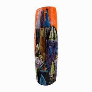 Glazed Ceramic Vase with City Motif by Elio Schiavon, Italy