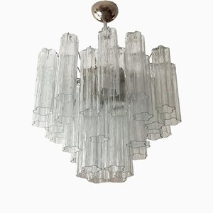 Lámpara de araña tubular de cristal de Murano