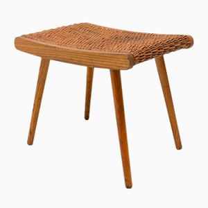 Tabouret Tchécoslovaque Mid-Century en Rotin et Hêtre de ÚLUV, 1960s