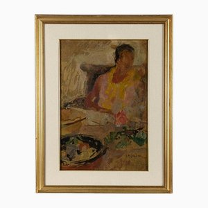 Guido Peyron, Portrait of a Woman, Mid-20th-Century, Oil on Canvas, Framed