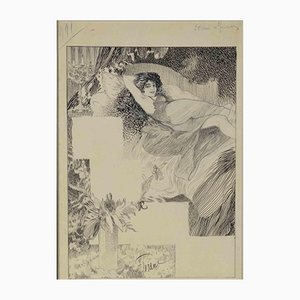 Woman, Original Drawing, Mid-20th Century